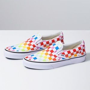 rainbow checkerboard vans